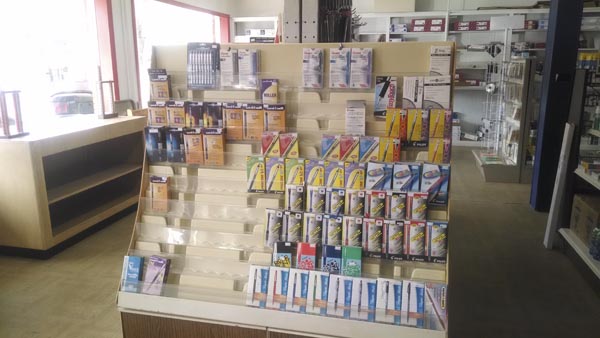 Display of pens near the front windows